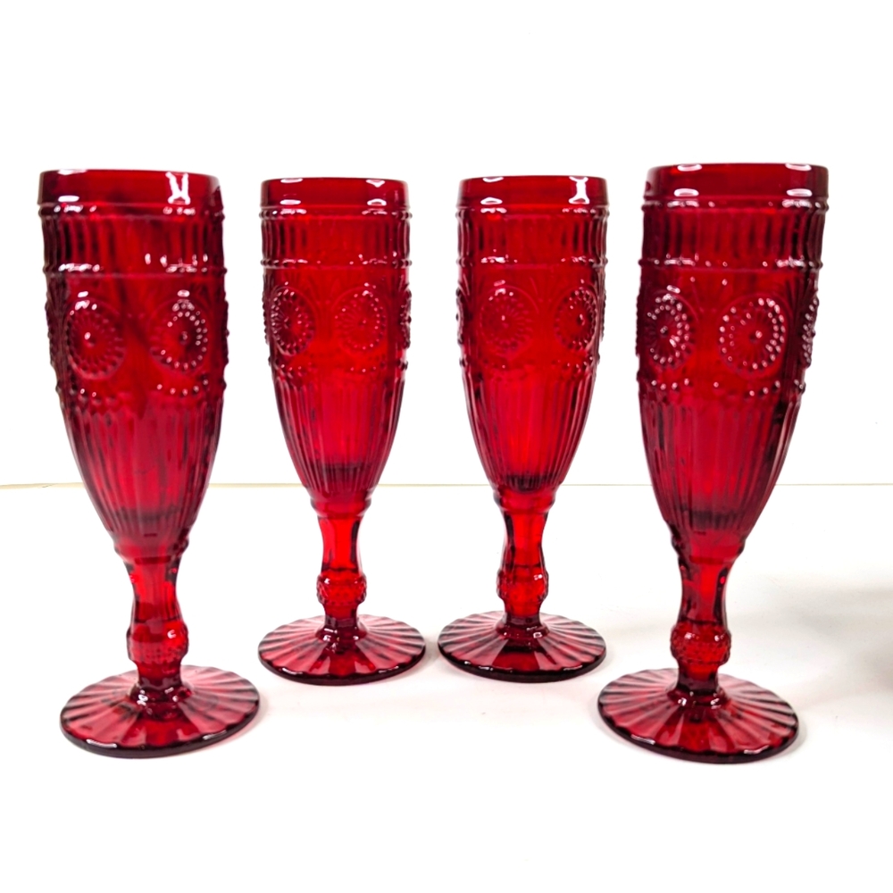 The Pioneer Woman "Adeline Red" Champion Flutes Set Of 4 Holidays